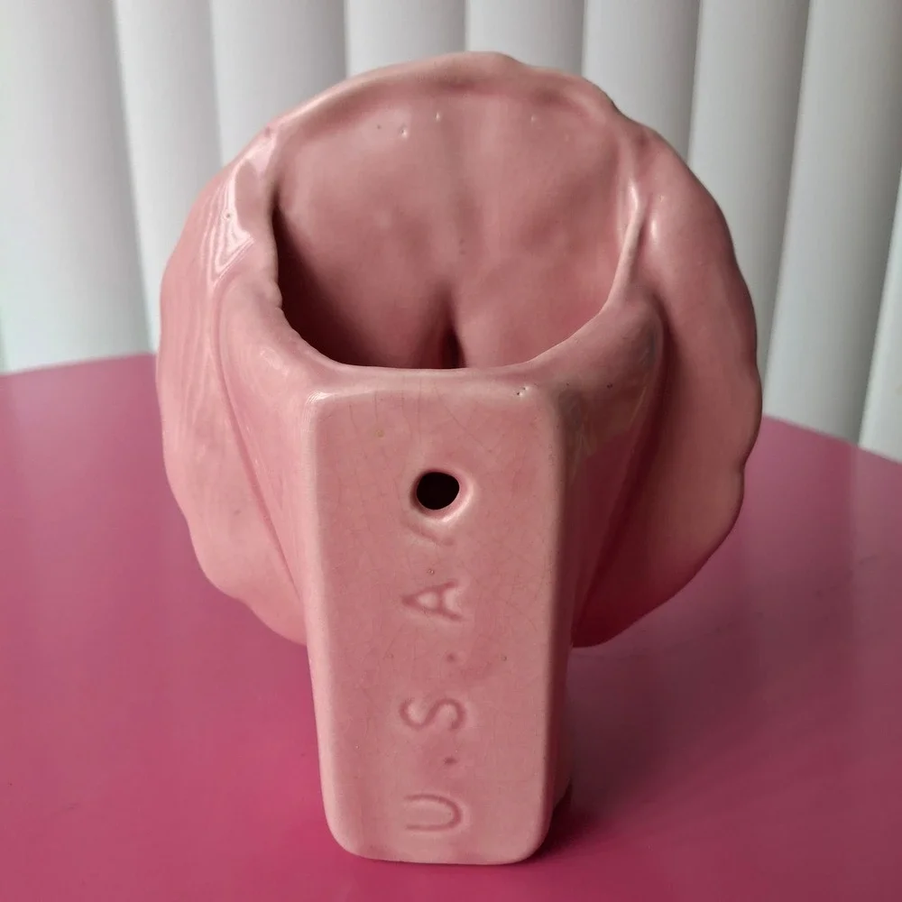 Vintage USA Pottery Pink Peacock Ceramic Wall Pocket Planter MCM Bird Decor